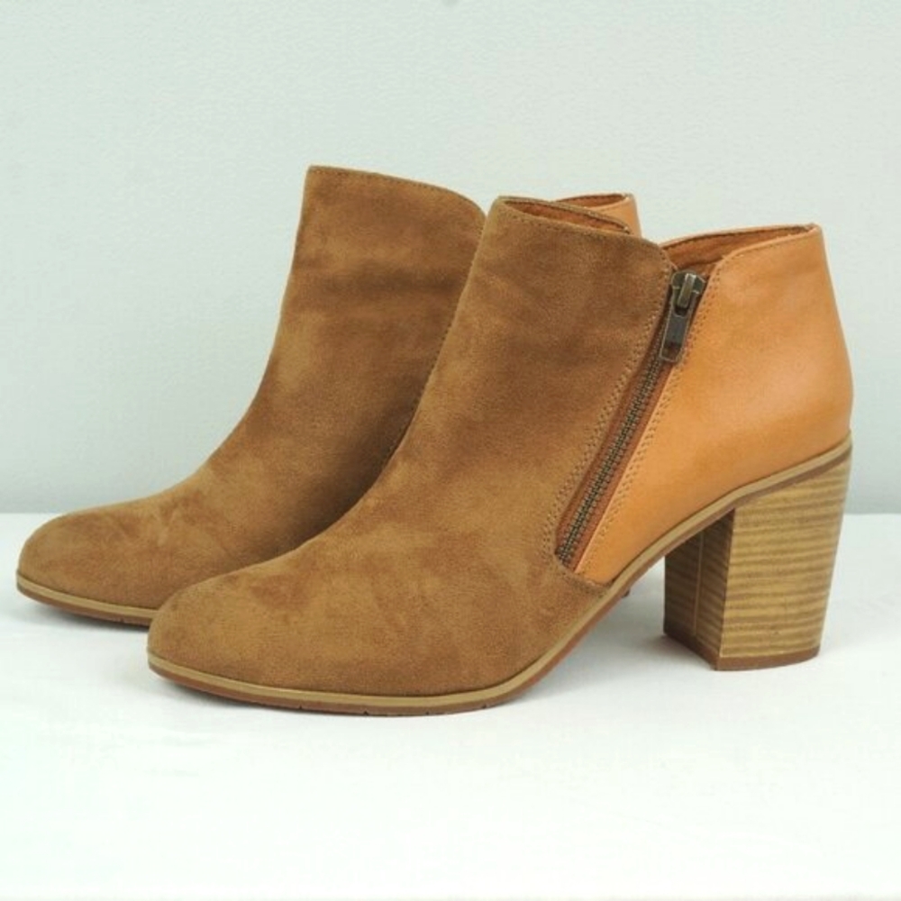 BC Footwear Quite Simple Caramel Heeled Zip Up Ankle Boots Size 8.5